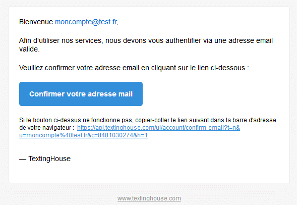 Confirmer votre adresse email TextingHouse SMS pour HubSpot