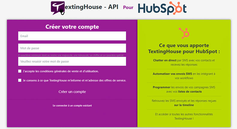 Création du compte Texting House API