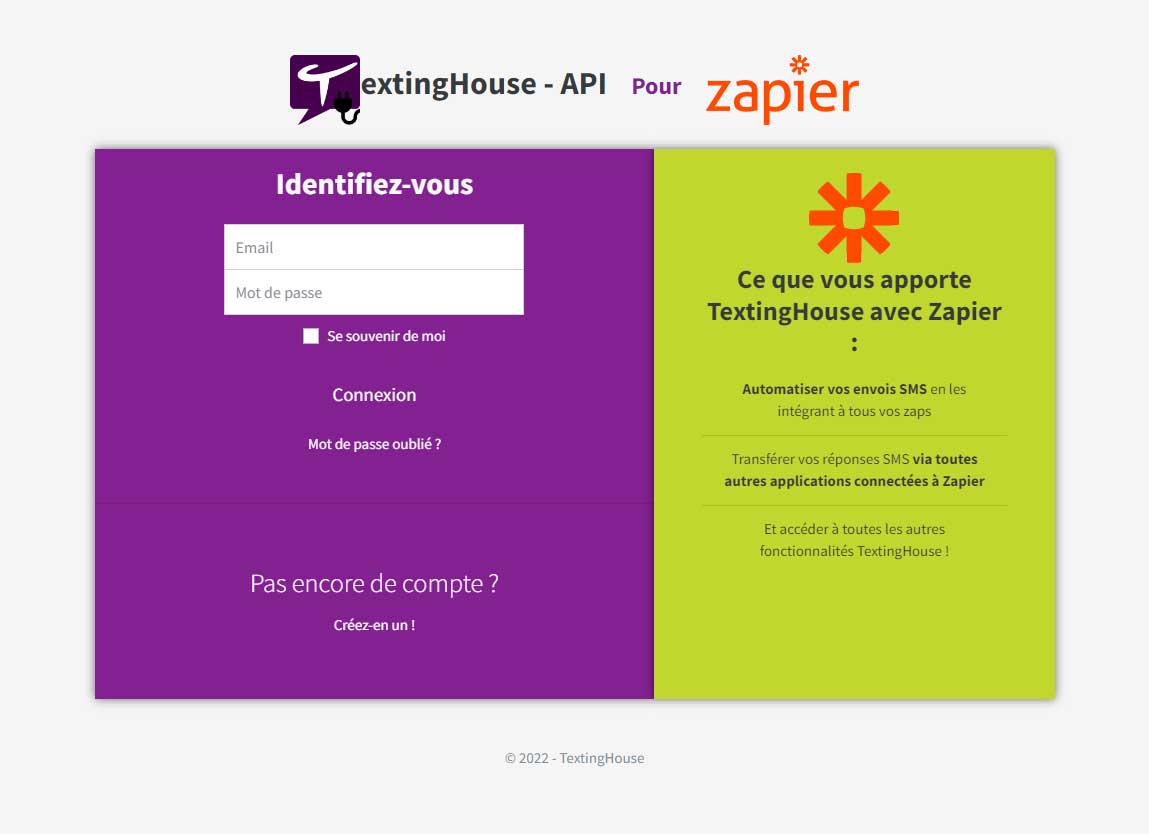 Connection à TextingHouse SMS pour Zapier