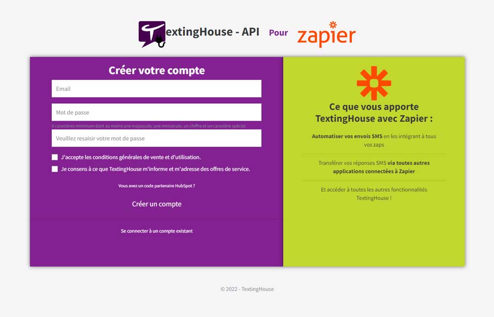 Connection à TextingHouse SMS pour Zapier