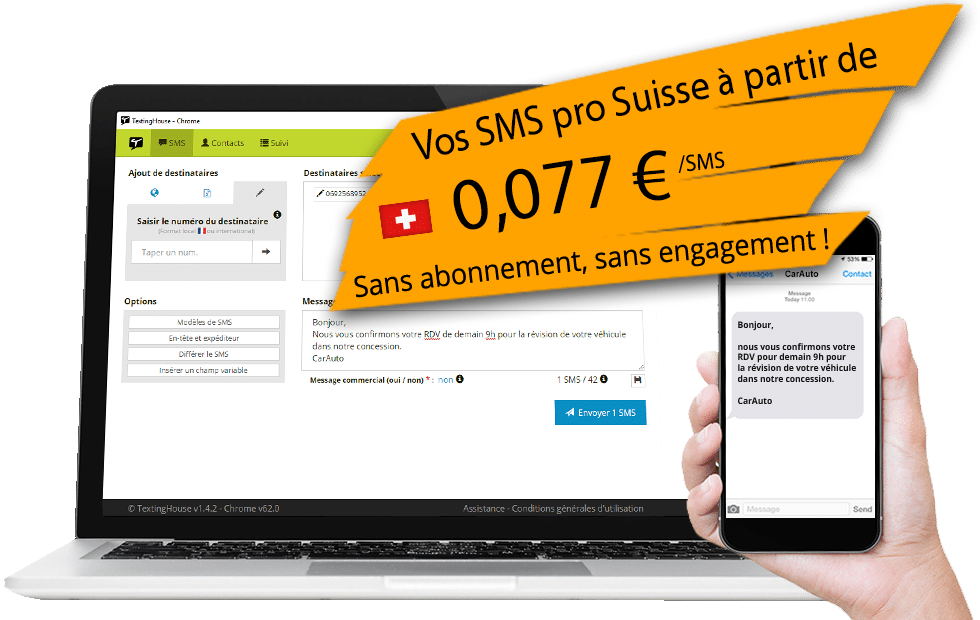 Vos envois SMS Pro vers la Suisse à partir de 0,077€ par SMS
